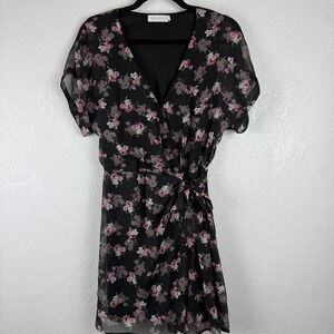 All in Favor Floral Wrap Dress Coquette Girlhoodcore Balletcore 90's Pink Black